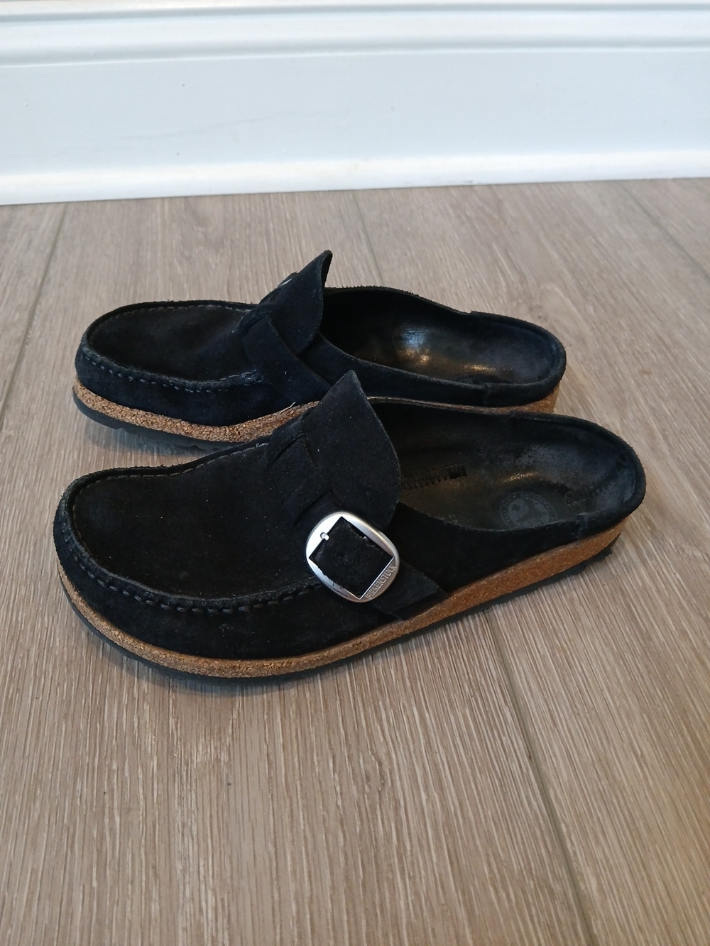 Birkenstock Buckley Clogs Mules Size 37 US 6-6.5 Black Suede Slip On